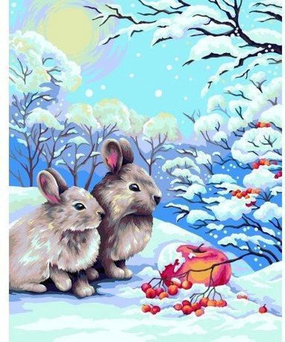 Wizardi Paint by Numbers | Rabbits in a Winter Forest - L018